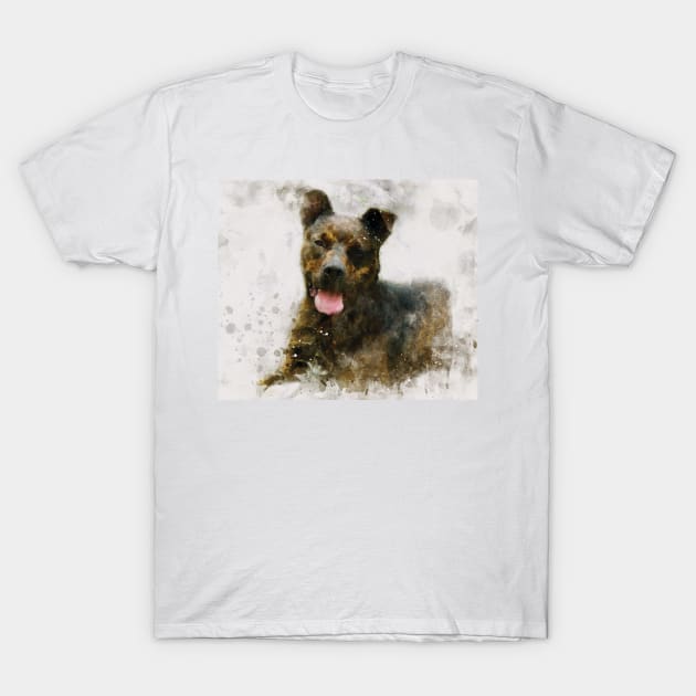American Pitbull dog watercolour digital portrait effect. T-Shirt by gezwaters